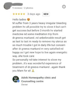 Heavy bleeding review at advik homoeopathy clinic 